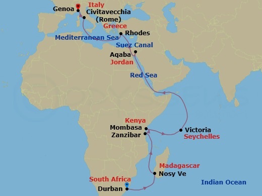 MSC Grand Voyages, 26 Nights Route Map