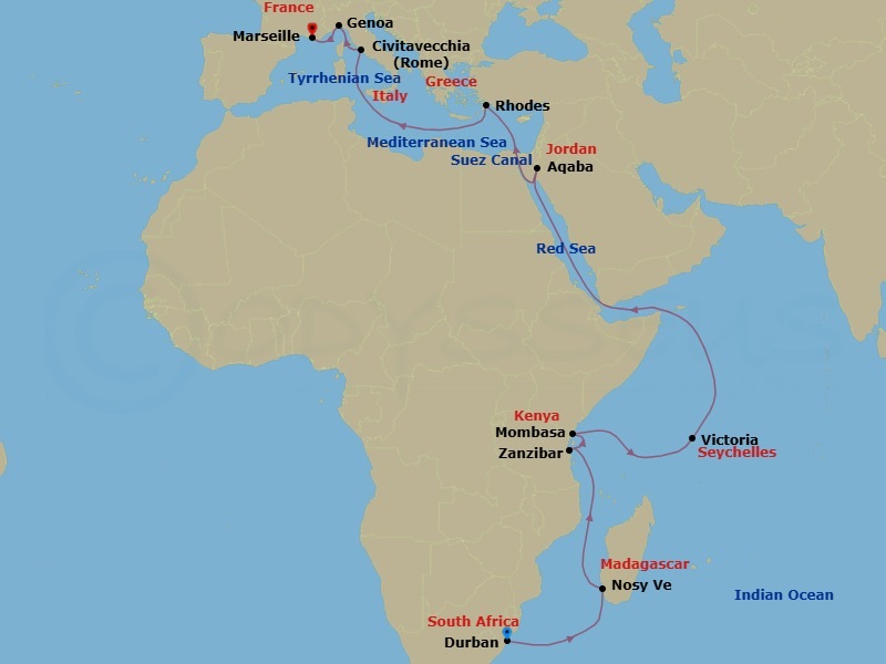 MSC Grand Voyages, 27 Nights Route Map