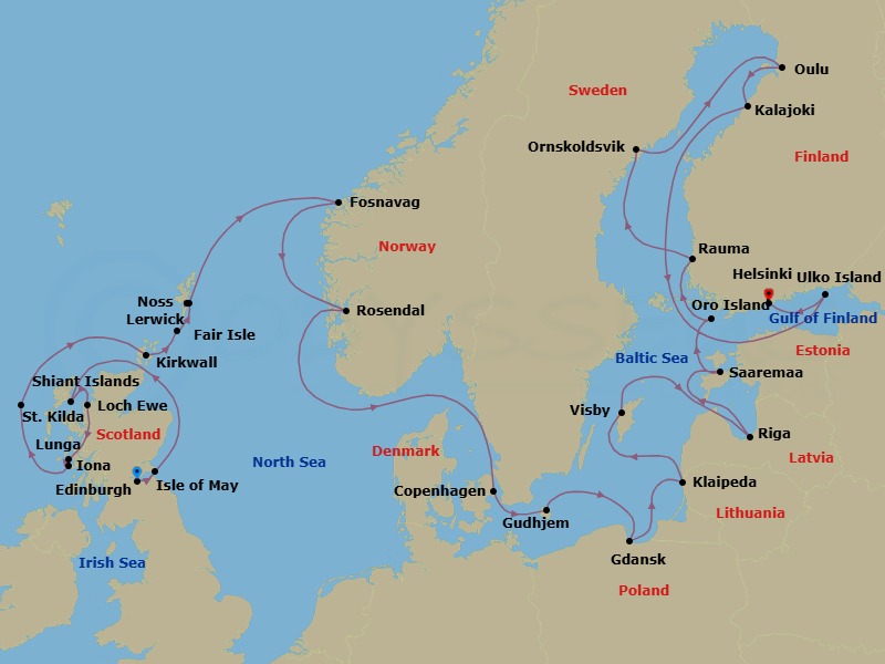 26 Night Cruise Voyage Route Map
