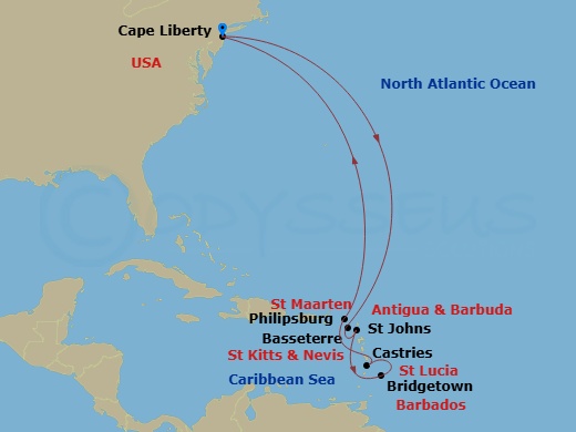 12 Night Southern Caribbean Cruise Route Map