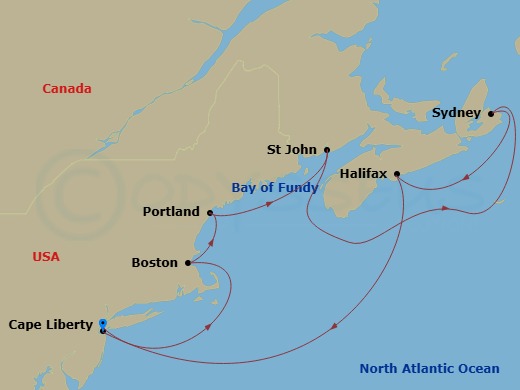 9 Night Canada & New England Cruise Route Map