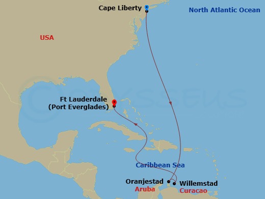 9 Night Cape Liberty To Ft. Lauderdale Route Map