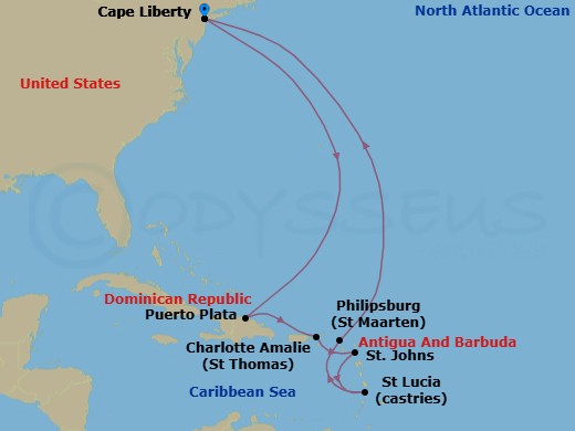 12 Night Southern Caribbean Cruise Route Map