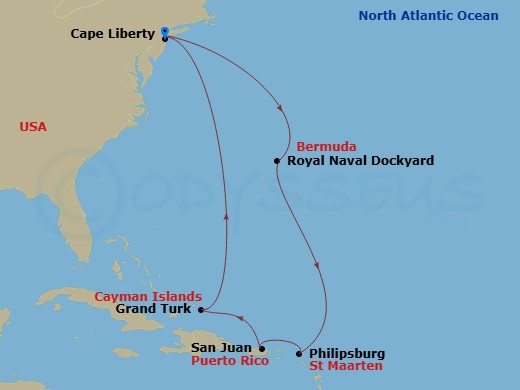 9 Night Bermuda & Eastern Caribbean Route Map