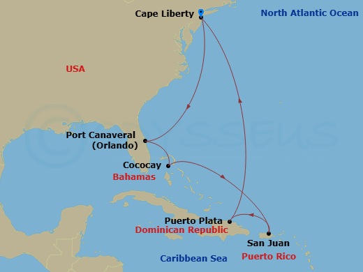 9 Night Eastern Caribbean & Perfect Day Route Map