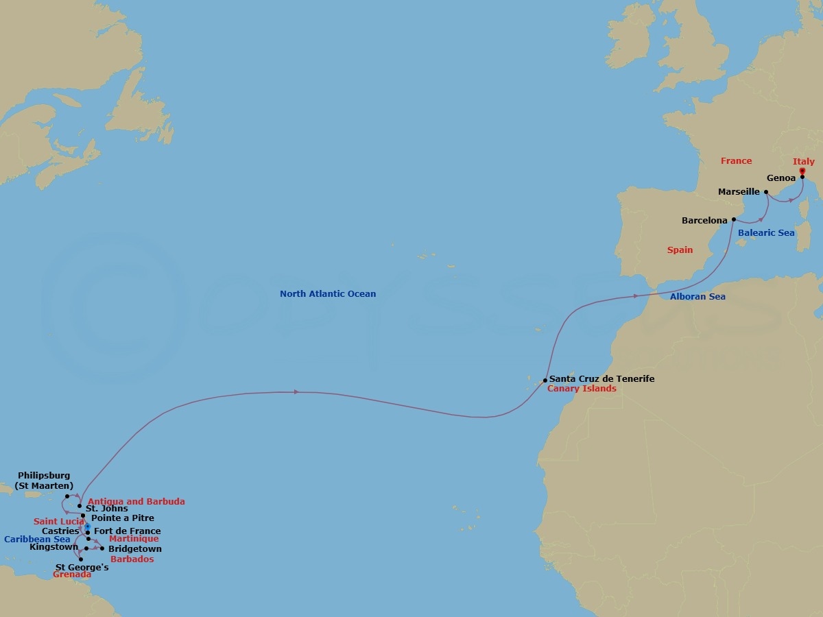 MSC Grand Voyages, 22 Nights Route Map