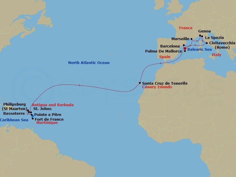 MSC Grand Voyages, 20 Nights Route Map
