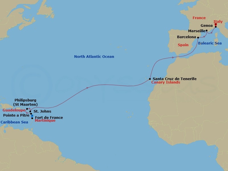 MSC Grand Voyages, 15 Nights Route Map