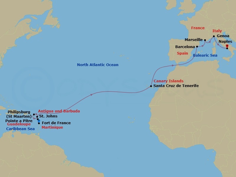 MSC Grand Voyages, 16 Nights Route Map