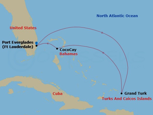 5 Night Perfect Day Cococay & East Carib Route Map