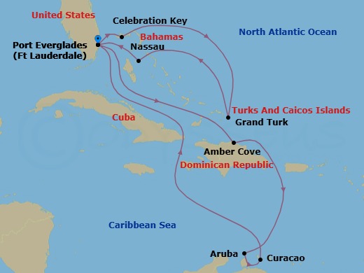 Southern/Eastern Caribbean Adventurer With Celebration Key Route Map