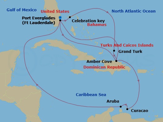 Southern/Eastern Caribbean Adventurer With Celebration Key Route Map