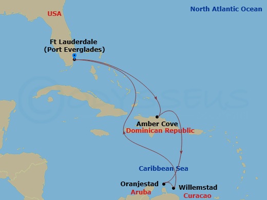 Southern Caribbean With Aruba Route Map