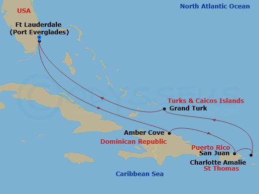 Eastern Caribbean With Puerto  Rico Route Map