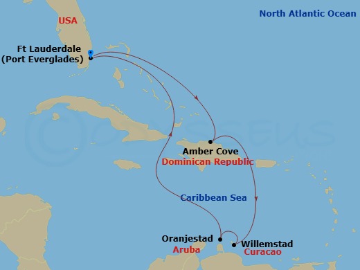 Southern Caribbean With Aruba Route Map