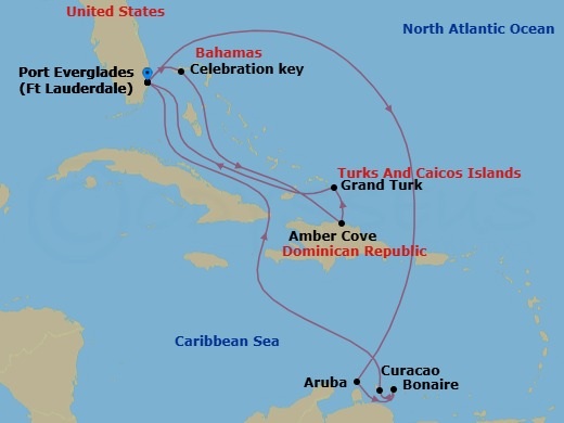 Southern/Eastern Caribbean Adventurer With Celebration Key Route Map