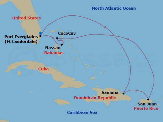 8 Night Perfect Day Cococay & East Carib Route Map
