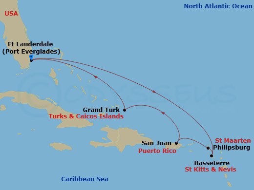 8 Night Eastern Caribbean Cruise Route Map