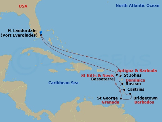 11 Night Ultimate Southern Caribbean Route Map