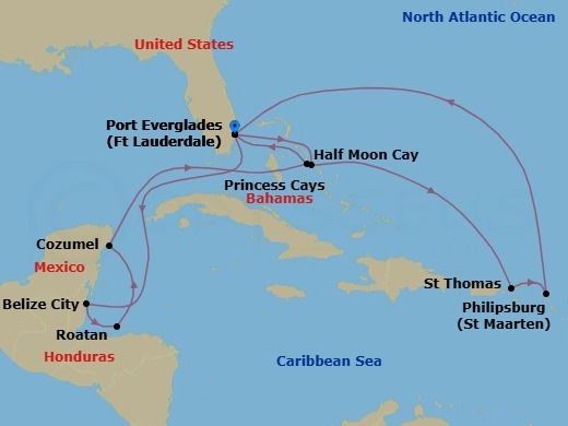 Eastern/Western Caribbean Adventurer With Celebration Key Route Map