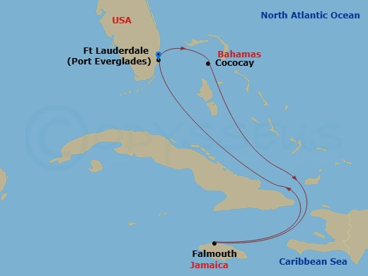5 Night Perfect Day Cococay & East Carib Route Map
