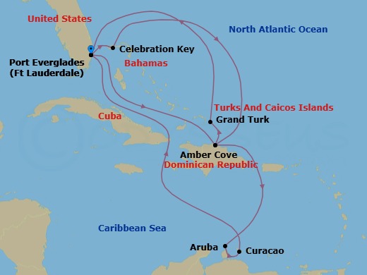 Southern/Eastern Caribbean Adventurer With Celebration Key Route Map
