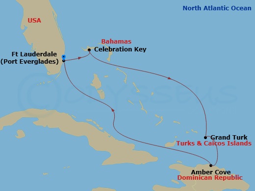 Eastern Caribbean With Turks &Caicos & Celebration Key Route Map