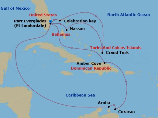 Southern/Eastern Caribbean Adventurer With Celebration Key Route Map