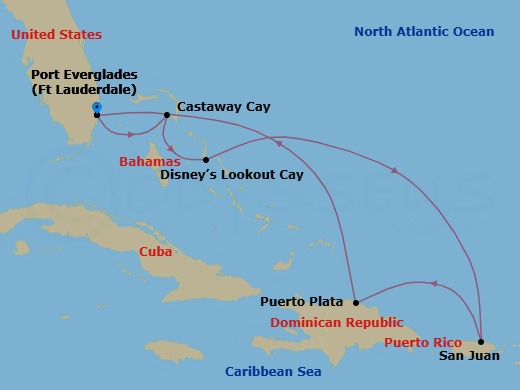 7-Night Eastern Caribbean Cruise From Fort Lauderdale Route Map