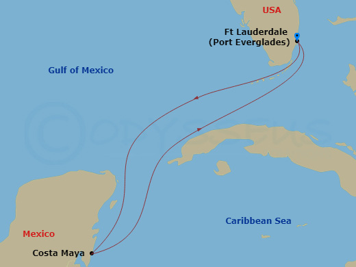 4 Night Western Caribbean Getaway Cruise Route Map