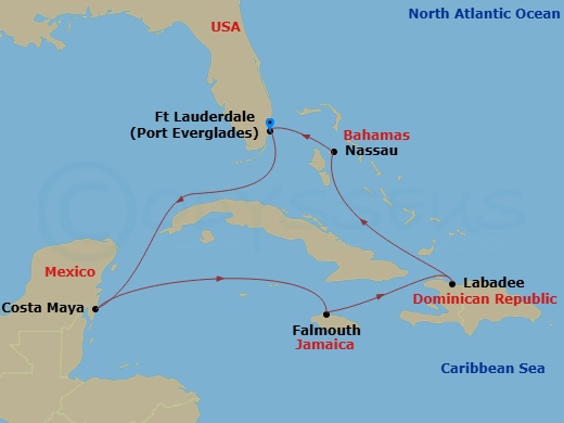 8 Night Western Caribbean Cruise Route Map