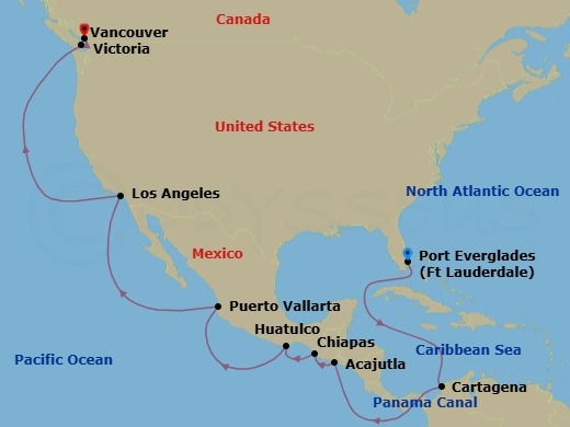 Panama Canal & Pacific Coast Route Map