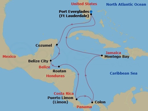 Panama Canal & Central America Route Map