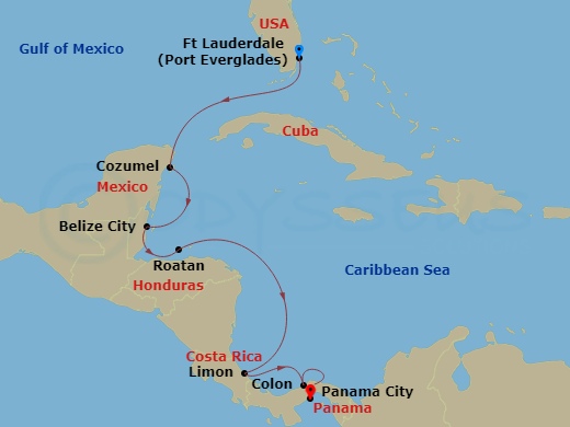 Classic Panama Canal Passage Route Map