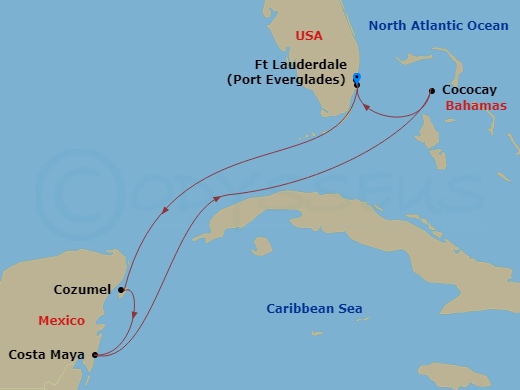 6 Night Western Caribbean & Perfect Day Route Map