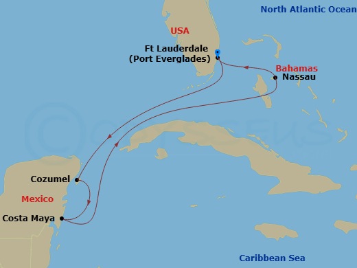 6 Night Western Caribbean Cruise Route Map