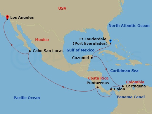 Panama Canal & The Pacific Coast Route Map