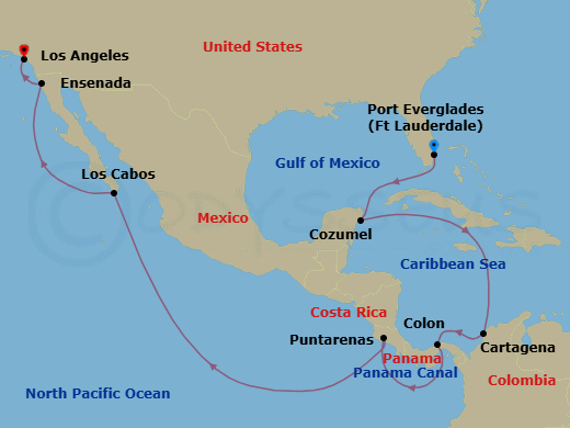 Panama Canal & The Pacific Coast Route Map