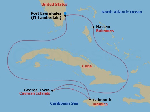 6 Night Western Caribbean Cruise Route Map