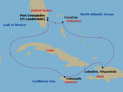 6 Night Perfect Day Cococay & West Carib Route Map