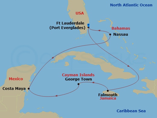 8 Night Western Caribbean Holiday Route Map