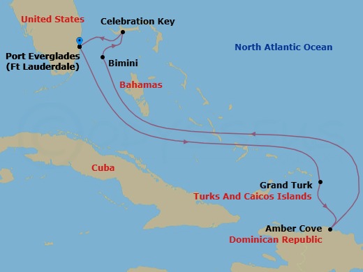 Eastern Caribbean With Celebration Key Route Map