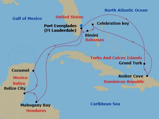 Eastern/Western Caribbean Adventurer Route Map