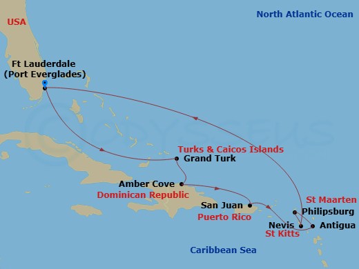 Eastern Caribbean With St. Kitts Holiday Route Map
