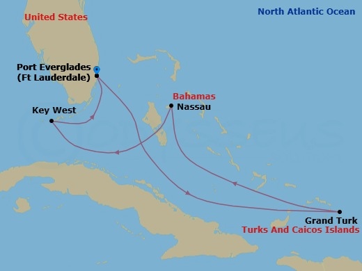 7 Night Grand Turk, Bahamas & Key West Route Map