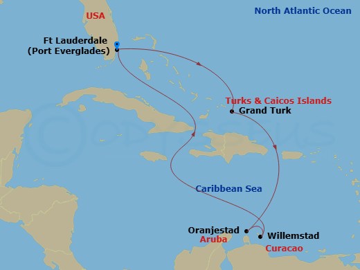 Southern Caribbean With Aruba Route Map