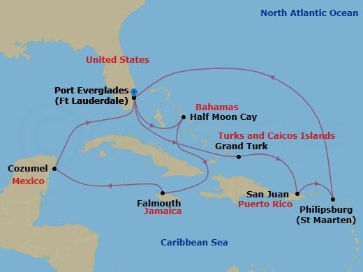 Eastern/Western Caribbean Adventurer Route Map