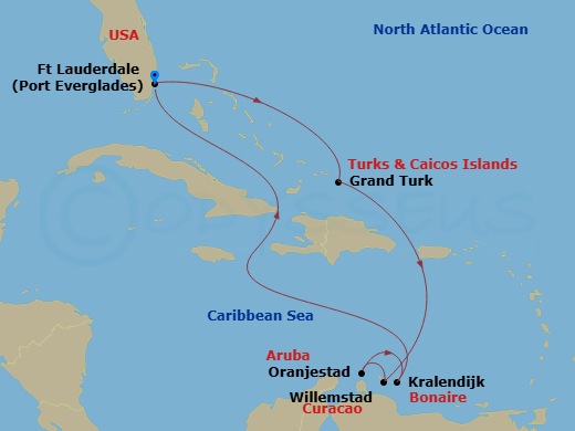 9 Night Aruba, Bonaire & Curacao Route Map