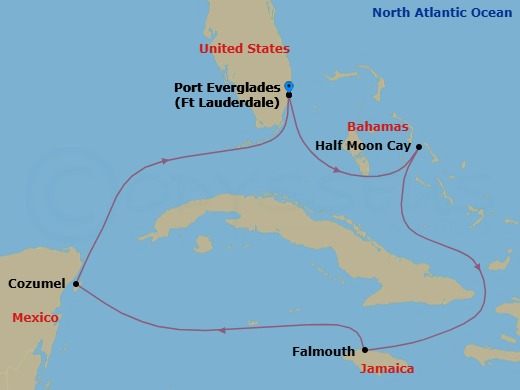 Western Caribbean With Relaxaway, Half Moon Cay Route Map