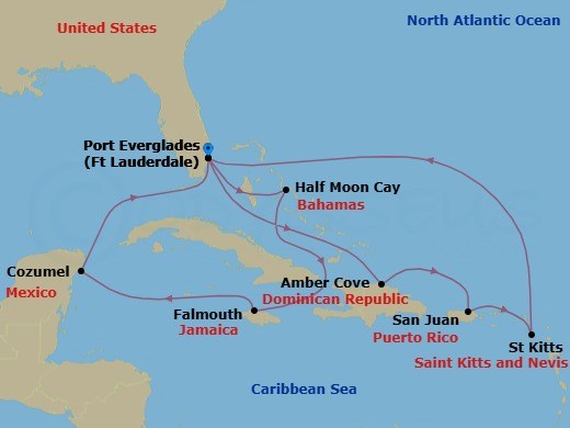 Eastern/Western Caribbean Adventurer Route Map